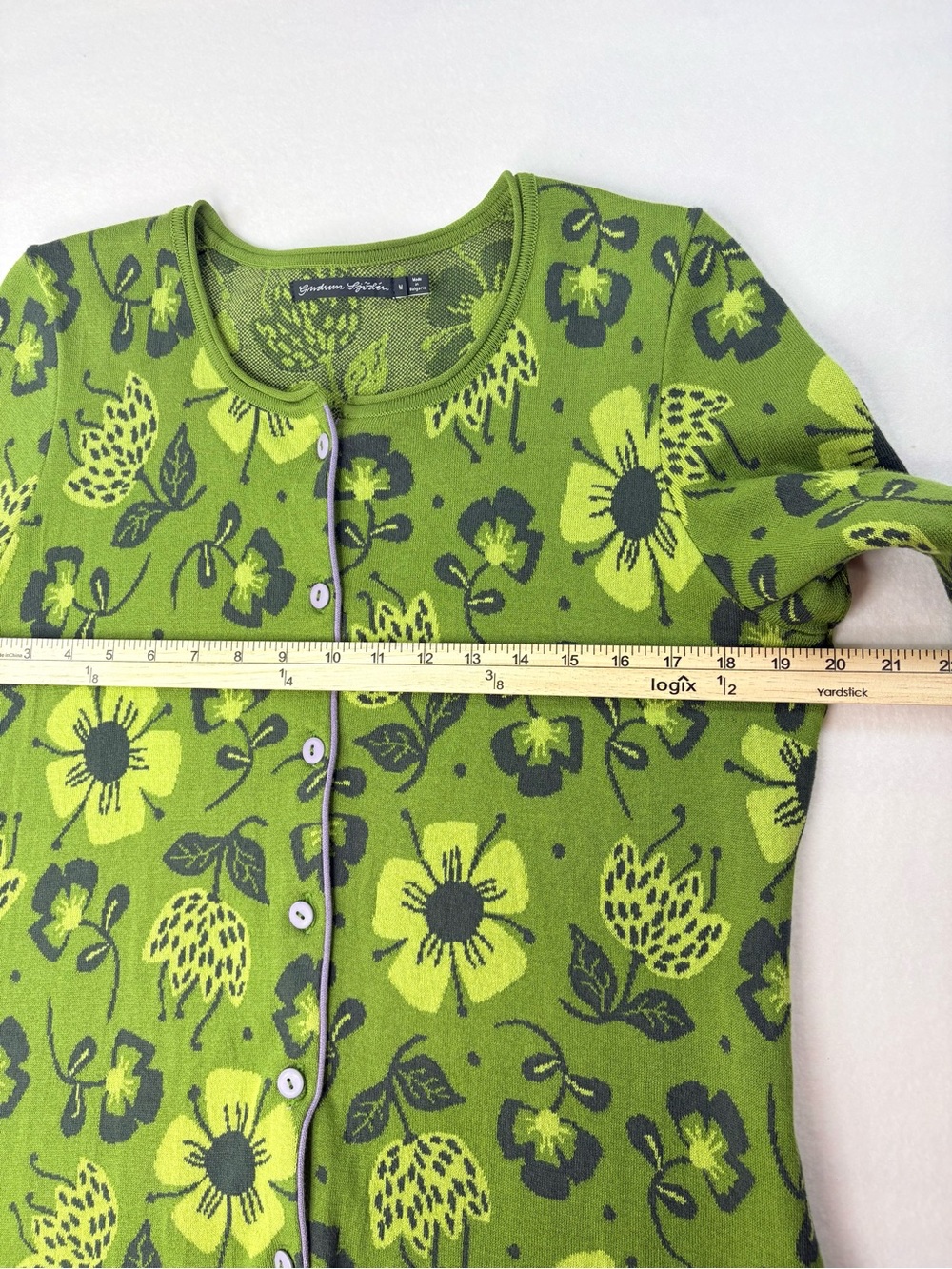 Gudrun Sjoden Green Floral Cardigan Scandinavian Folk Cotton Sweater Size Medium - Picture 6 of 8